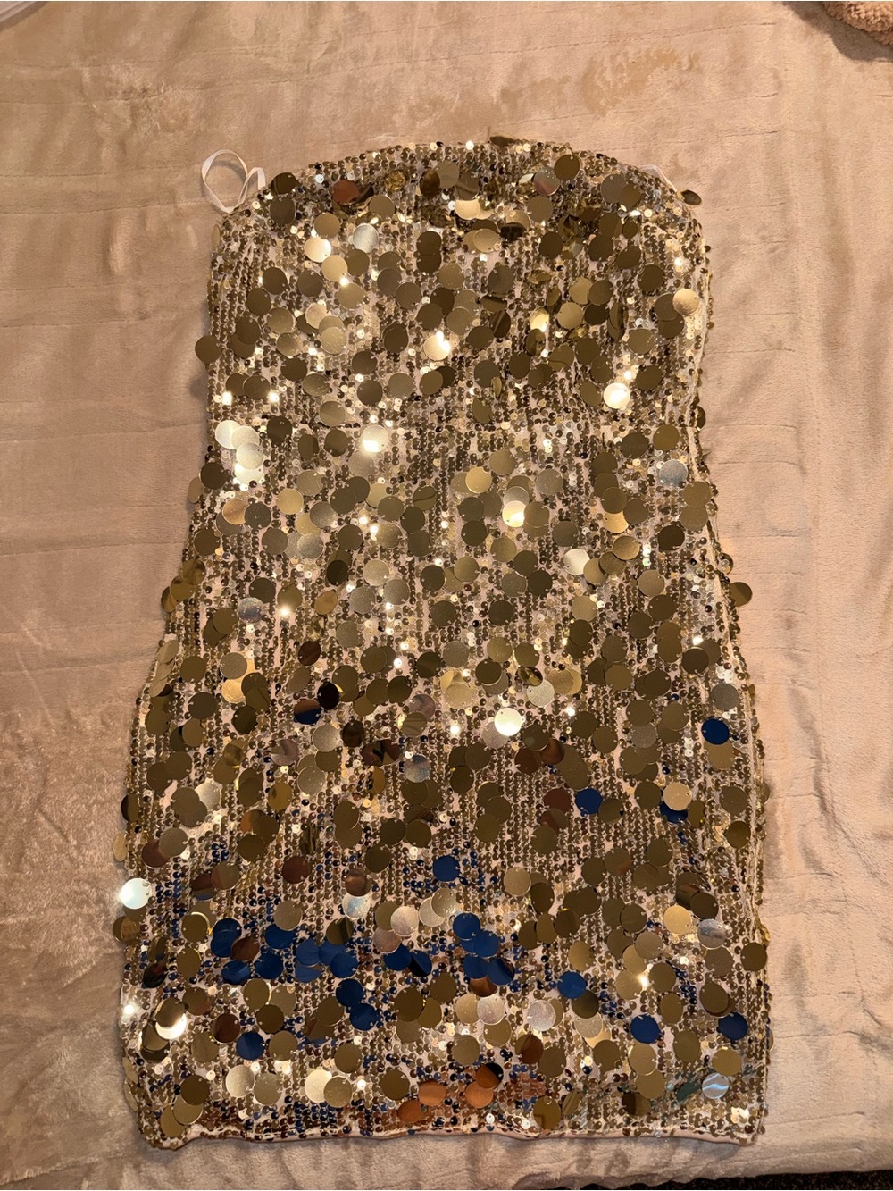 Gold Sequin Strapless Mini Dress